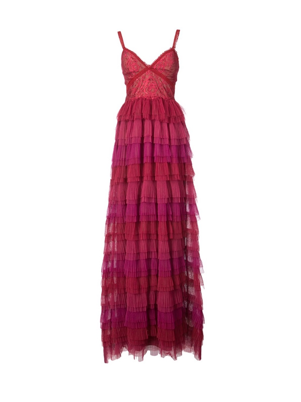 MARCHESA NOTTE Tulle Ruffled Evening Maxi Dress Berry Sz 4 - Picture 4 of 9